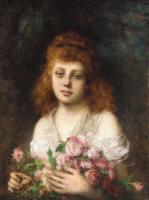 Harlamoff, Alexei Alexeievich - Auburn haired Beauty with Bouquet of Roses